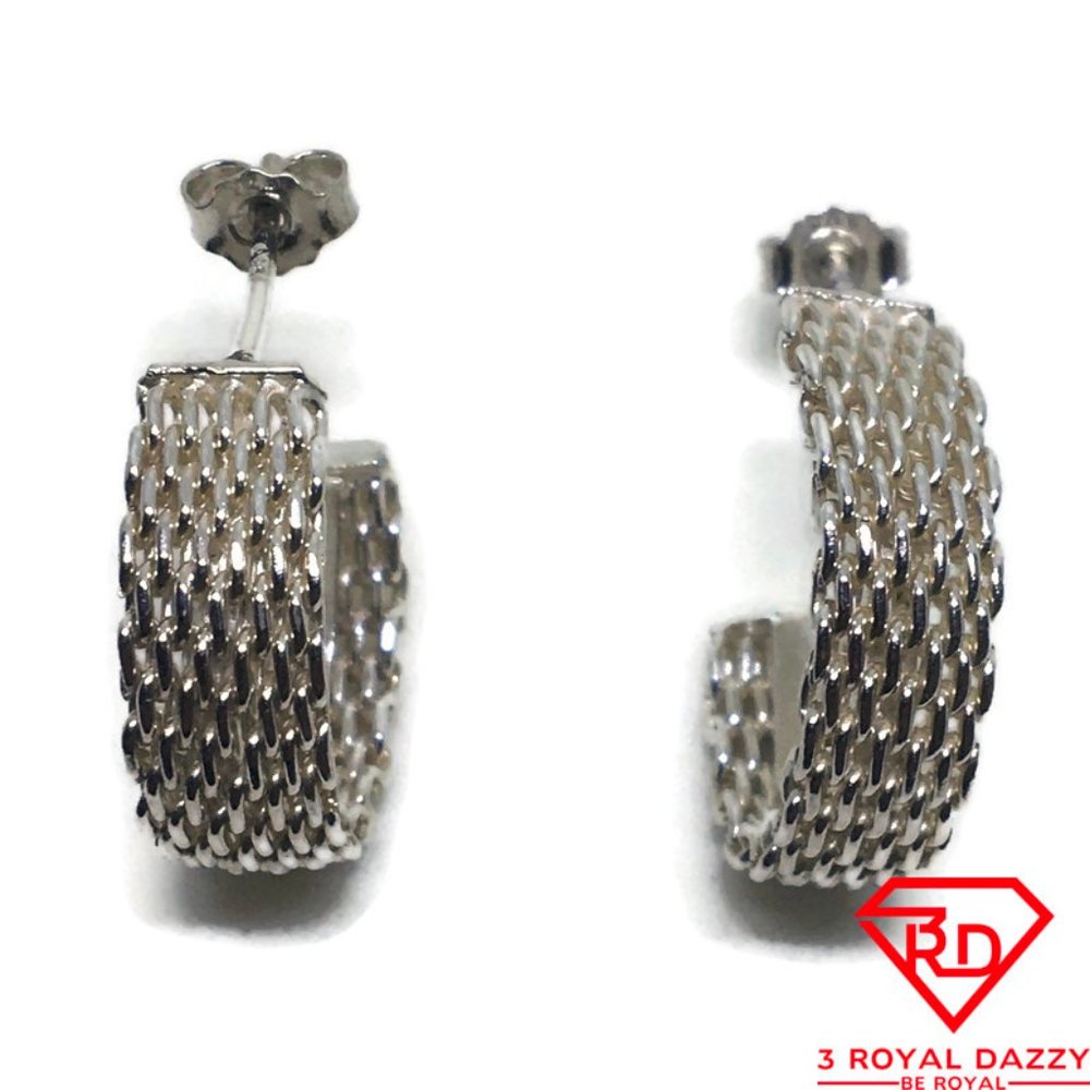 Curve Chain style Stud Earring 925 Sterling Silver